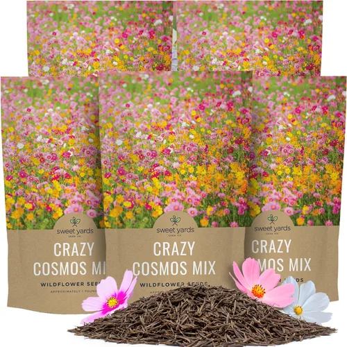 Miniatura 20 de Cosmos Seeds Mezcla de flores silvestres, paquete a granel de 1 onza, más de 5,000 semillas, especies mixtas de rosa, amarillo, naranja, rojo