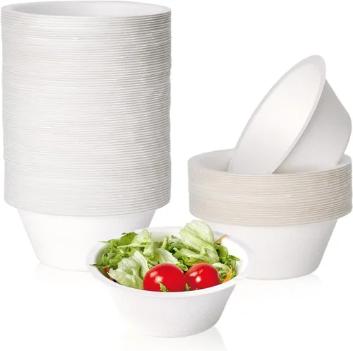 ECOLipak Paquete de 150 cuencos de papel compostables, 8 onzas, desechables, biodegradables, resistentes, hechos de bagazo natural, adecuados para
