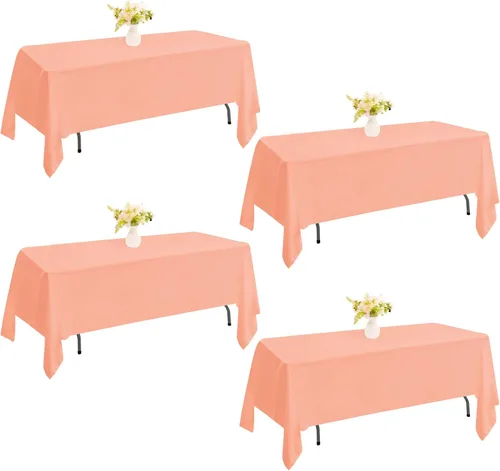 Miniatura 19 de Paquete de 4 manteles rectangulares de poliéster lavables de 60 x 102 pulgadas, color blanco, para mesas de comedor, bodas, bufés, fiestas