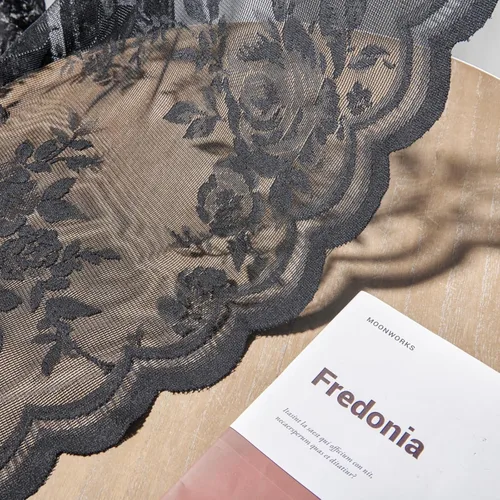 Miniatura 7 de SEEKRIGHT - 2 paneles de cortinas traslúcidas de encaje negro, cortinas góticas florales, cortinas victorianas con bolsillo para cortinero