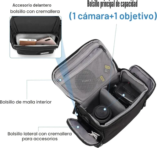 Miniatura 4 de CADeN - Bolso cruzado para cámara compacta compatible con cámaras y lentes Nikon, Canon, Sony SLR/DSLR sin espejo, resistente al agua (1.0 S, Negro)