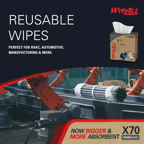 Miniatura 7 de WypAll PowerClean X70 Paños de Servicio Mediano (41455), Caja Emergente, Toallas de Larga Duración, Blanco