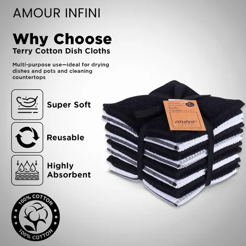 Miniatura 3 de AMOUR INFINI Juego de 8 paños de cocina para lavar platos, altamente absorbentes, súper suaves, trapos reutilizables de secado rápido para limpiar