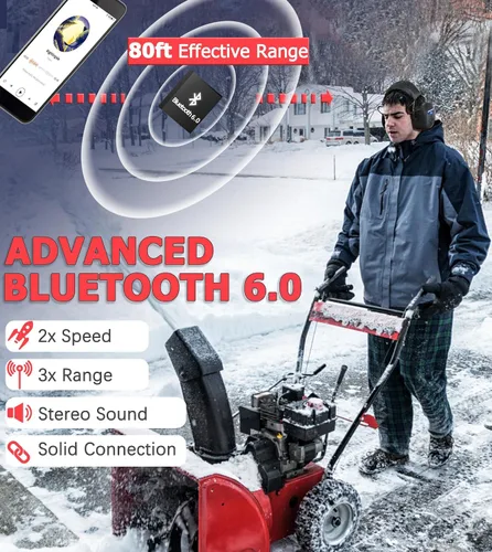 Miniatura 5 de PROHEAR Auriculares de protección auditiva Bluetooth 5.0 037 con batería recargable de 1100 mAh, 25 dB NRR de reducción de ruido con tiempo de negro