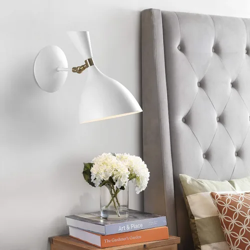Miniatura 2 de JONATHAN Y Aplique de pared LED moderno de 10 pulgadas, blanco/latón dorado, lámpara de hierro retro para dormitorio, baño, pasillo, accesorio