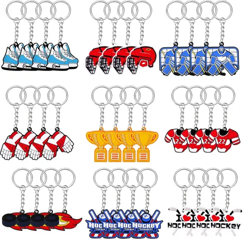 Taiyin 36 llaveros de hockey a granel para fiestas deportivas, suministros de fiesta deportiva, regalos divertidos para jugadores de cumpleaños,