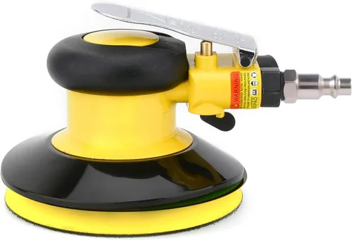 Lijadora de palma orbital aleatoria de aire profesional, lijadora neumática de doble acción, baja vibración, alta resistencia... (5 pulgadas Amarillo