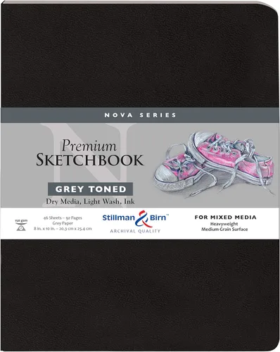 Stillman & Birn Nova Series - Cuaderno de bocetos de tapa blanda gris, 8 x 10 pulgadas, 150 GSM (pesado), papel gris, superficie de grano medio