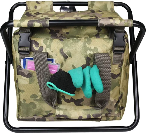 Miniatura 7 de Silla plegable 2 en 1 para acampar con bolsa de almacenamiento de herramientas, asiento de camuflaje para senderismo, asiento de pesca plegable