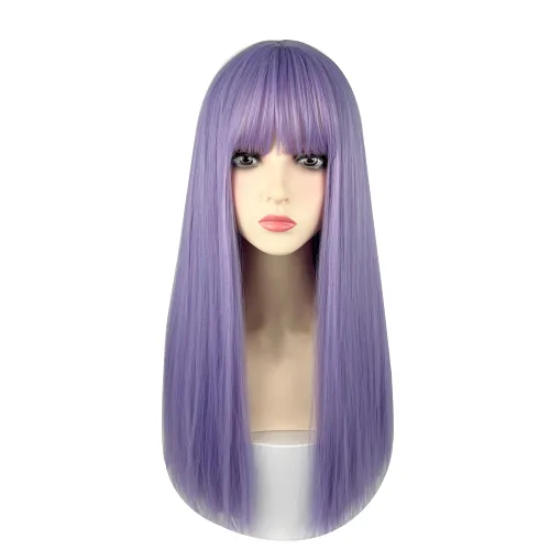 Miniatura 23 de Peluca de 22 pulgadas de largo y lacia con flequillo de cortina para mujer, cabello sintético negro, resistente al calor, para fiesta, cosplay, Té