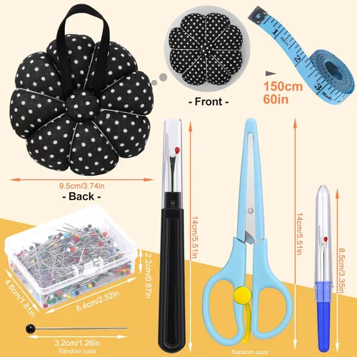 Miniatura 2 de 300 alfileres de costura multicolor – Alfiler de 1.260 in rectos, incluye tijeras de costura para costura, cinta métrica suave para decoración