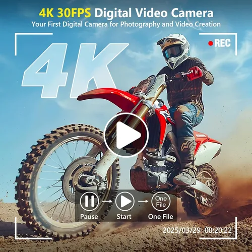 Miniatura 2 de Cámara digital 4K para enfoque automático de fotografía, cámara de vlogging WiFi de 64MP para YouTube con 2 baterías, tarjeta SD, pantalla abatible