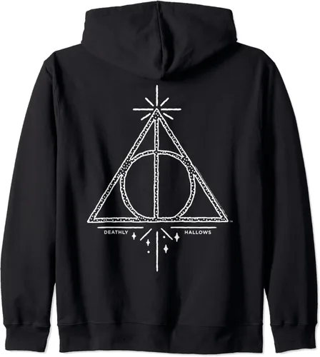 Miniatura 2 de Harry Potter Deathly Hallows Line Art - Sudadera con capucha con cremallera frontal y trasera Negro S