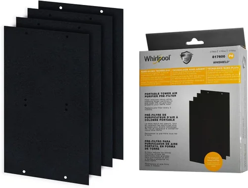 Whirlpool 817600 Prefiltro de carbón genuino – Whishield activado reemplazo ajuste purificador de aire portátil torre WPT60, mediano 4 unidades