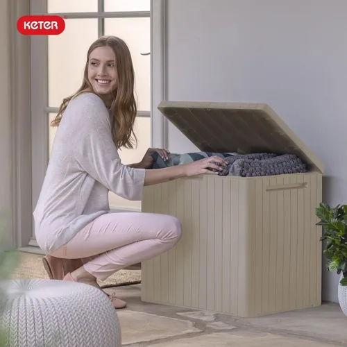 Miniatura 10 de Keter City - Caja de almacenamiento exterior de resina de 30 galones y mesa auxiliar de muebles de patio para accesorios de piscina y jardín