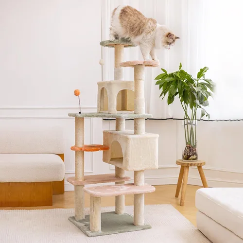 Miniatura 9 de HYABi - Árbol para gatos de 53 pulgadas con flores, casa de gatos de varios niveles con postes para rascar y juguetes, diseño fresco