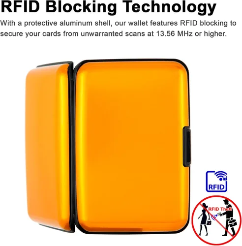 Miniatura 15 de Soporte para tarjetas de crédito, cartera metálica con bloqueo RFID para tarjetas de identificación para mujeres y hombres, funda rígida de aluminio