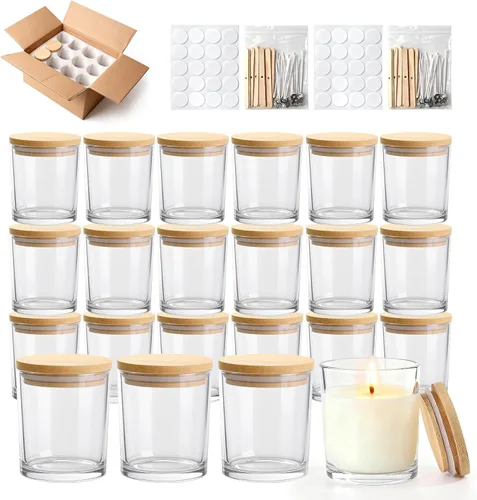 Miniatura 14 de Tarros de vela de vidrio de 4 onzas, paquete de 12 tarros pequeños para hacer velas, tarros vacíos de vidrio grueso de boca ancha con tapas de bambú