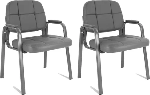 Miniatura 25 de CLATINA Silla de recepción de oficina con reposabrazos acolchado de cuero regenerado, silla ergonómica para sala de espera, vestíbulo, reunión, Negro