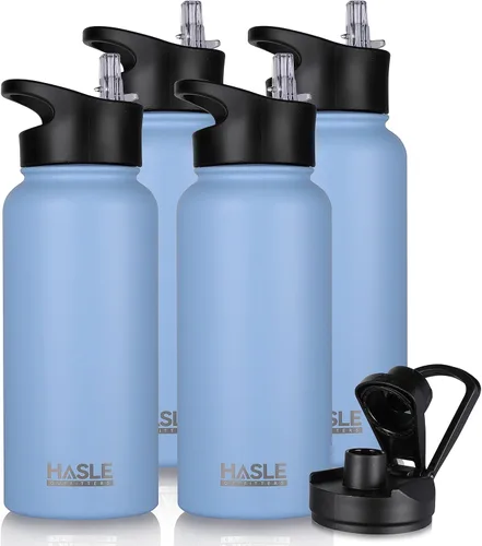 Miniatura 38 de HASLE OUTFITTERS Botella de agua aislada de 22 onzas, botella de agua de acero inoxidable de doble pared, boca ancha con tapa de popote y tapa