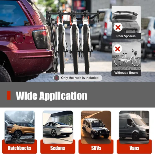 Miniatura 4 de Soporte de montaje para maletero de 3 bicicletas, soporte plegable para bicicleta, capacidad de carga máxima de 44 libras para la mayoría