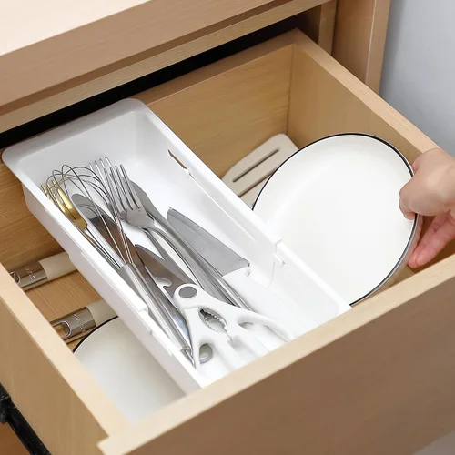 Miniatura 8 de Paquete de 1 Organizadores de Cajones Profundos, Organizador de Cajón Deslizante Expandible y Ajustable para Utensilios de Cocina, Toallas