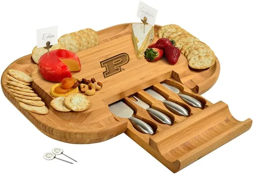 Miniatura 14 de NCAA Illinois Fighting Illini - Tabla de queso/charcutería con licencia oficial de bambú con juego de cuchillos y marcadores de queso por Picnic at