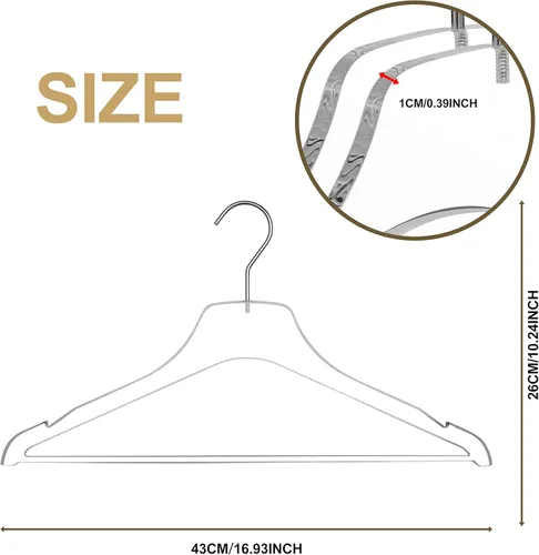 Miniatura 5 de Paquete de 5 perchas de acrílico transparente de calidad con barra cromada para ropa, pantalones, chaquetas de traje, abrigos y camisas