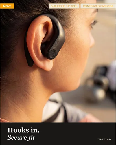 Miniatura 5 de TREBLAB X3 Pro - Auriculares inalámbricos para entrenamiento con ganchos cómodos, Bluetooth 5.3, graves potentes, aislamiento de ruido, 145 horas