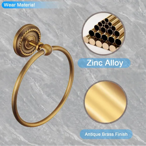 Miniatura 4 de Accesorios de baño de latón antiguo, juego de accesorios de baño para montar en la pared, toallero, soporte para papel higiénico y gancho para bata