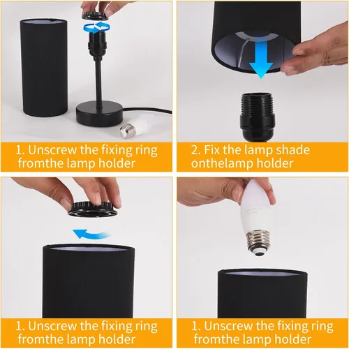 Miniatura 6 de RISLG Juego de 2 lámparas de mesa para recámara, lámparas de noche para mesita de noche con interruptor de cable, lámparas de escritorio