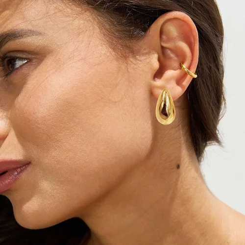 Miniatura 67 de Aretes de aro gruesos de oro para mujer, chapados en oro de 14 quilates, aretes de aro triple, hipoalergénicos, a la moda, aretes de aro gruesos