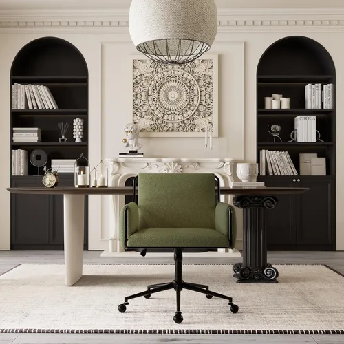 Miniatura 9 de Rowill Silla de oficina moderna, silla de escritorio giratoria, tela Green Boucle, altura ajustable, capacidad de 300 libras, ruedas, reposabrazos