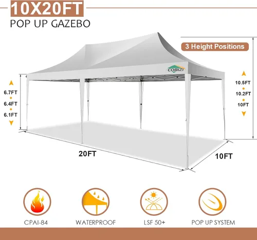 Miniatura 5 de COBIZI Tienda de campaña desplegable de 10 x 20 pulgadas con 6 paredes laterales, tiendas de campaña fáciles de instalar para fiestas con marco