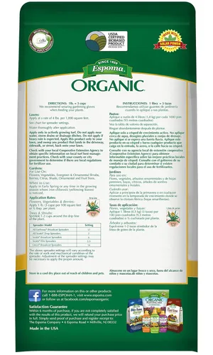 Miniatura 2 de Espoma Fertilizante orgánico de tono hierro 3-0-3 y alimento vegetal orgánico para ayudar a corregir la deficiencia de hierro (clorosis). Bolsa de 5