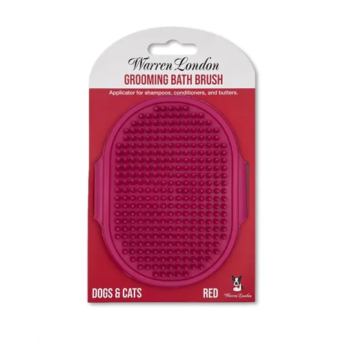 Warren London Cepillo de baño y novio 2 en 1 para perros y gatos - Depurador y aplicador de silicona roja para champú, mantequilla hidratante o Rojo