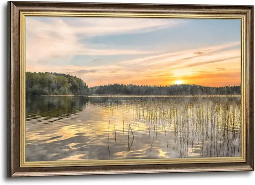 Miniatura 11 de Inpraradiso - Lienzo de Arte de Pared de Naturaleza: Cuadro Panorámico de Paisaje de Lago de Montaña, Árboles del Bosque, Impresión Artística