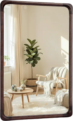 Miniatura 6 de Tanmicoshomy Espejo de baño de madera de 20 x 30 pulgadas, espejos rectangulares con marco de madera maciza con vidrio templado para sala de estar