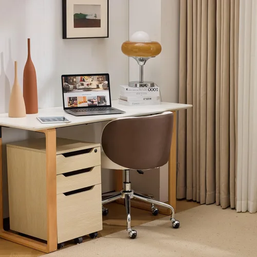 Miniatura 6 de VINGLI Bonita silla de escritorio giratoria pequeña y cómoda con ruedas, soporte lumbar ergonómico de respaldo bajo para tocador/técnico de uñas