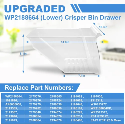Miniatura 3 de Paquete de 2: 2188656 (superior) para refrigerador y 2188664 (inferior) repuesto de cajón para nevera compatible con cajones de refrigerador Kenmore