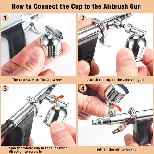 Miniatura 3 de Pistola de gatillo de aerógrafo Pistola de pulverización de cepillo de aire con agujas de 0.008 in 7CC y 10 CC Copa para pintar Kit de aerógrafo