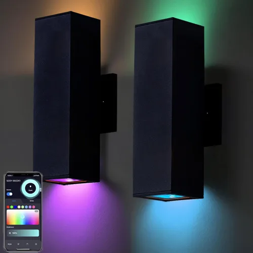 rosykite Lámparas de pared exteriores blancas sintonizables de 1200 lm, luces RGB para exteriores, paquete de 2 unidades, iluminación exterior