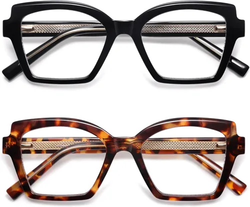 Miniatura 10 de AMOMOMA Paquete de 2 lentes de lectura modernos con diseño de ojo de gato para mujeres y hombres, elegantes lentes cuadrados con bloqueo de luz azul