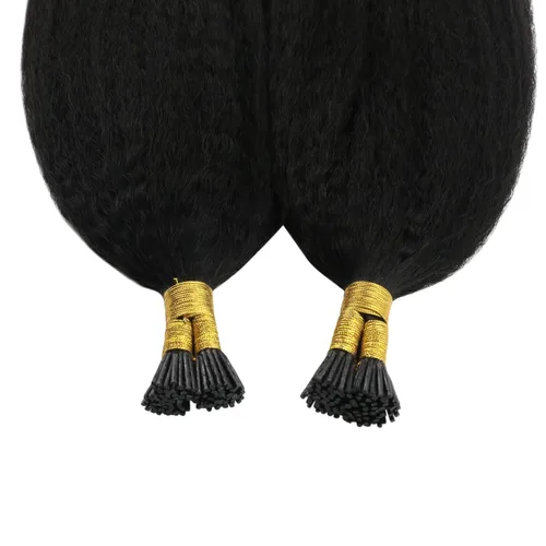 Miniatura 6 de YoungSee Extensiones de cabello humano rizado lacio con punta en I, color negro, 1.76 oz, extensiones de cabello Remy, 80 hebras, extensiones
