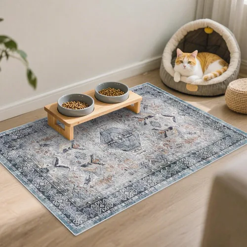Miniatura 19 de Alfombra lavable para entrada de 2x3 pies - Alfombra pequeña de entrada vintage desgastada oriental antideslizante que no suelta pelusa, suave