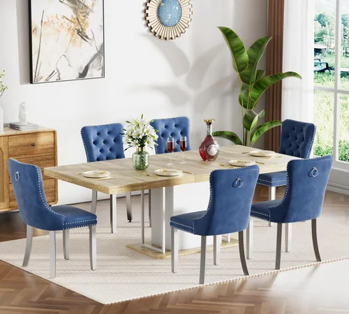 Miniatura 60 de Juego de mesa de comedor extensible de 5 piezas, juego de mesa de comedor extensible de estilo granja para 4, mesa de cocina expandible de madera