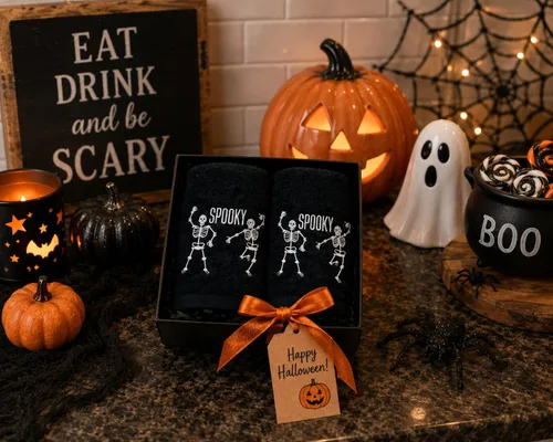 Miniatura 6 de Serafina Home Toallas de mano de baño de Halloween, fantasmas bordados, diseño Boo, juego de 2, color negro, 16 x 25 pulgadas