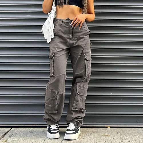 Miniatura 6 de Pantalones cargo de tiro bajo para mujer, pantalones de paracaídas holgados Y2K, ropa de calle, pantalones sueltos de cintura alta, pantalones