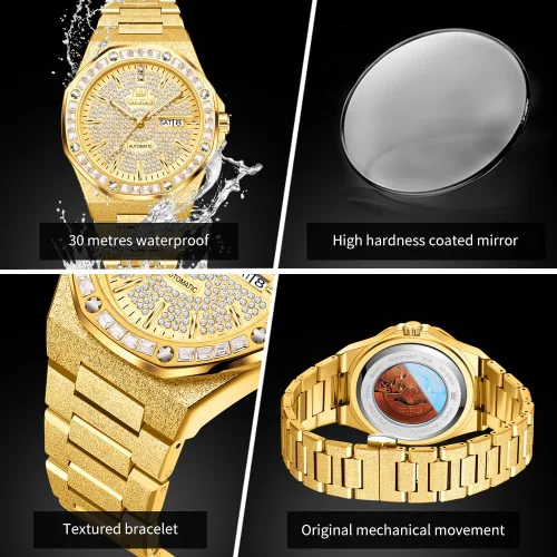Miniatura 6 de OLEVS Relojes automáticos para hombre, cuerda automática, mecánico, de negocios, vestido de lujo, acero inoxidable, impermeable, luminoso, reloj