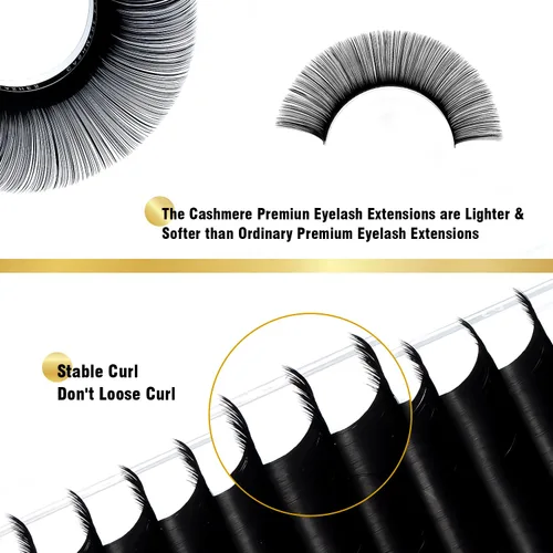 Miniatura 4 de Extensiones de pestañas de cachemira de 0.05 mm, rizo D de 0.31-0.62 pulgadas, bandeja mixta de 8-16 mm, extensiones de pestañas individuales